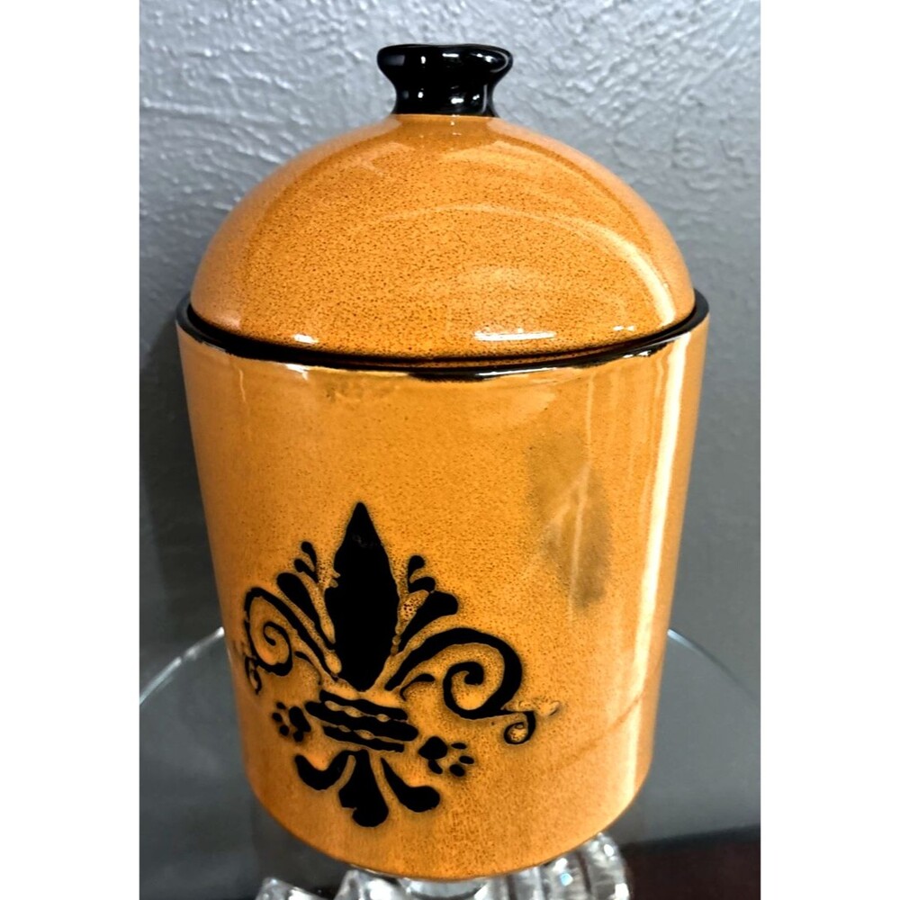 Tara Reed Blue Harbor Canister/Cookie Jar 9" Burnt Orange Iris Flower 2014 - Picture 3 of 6
